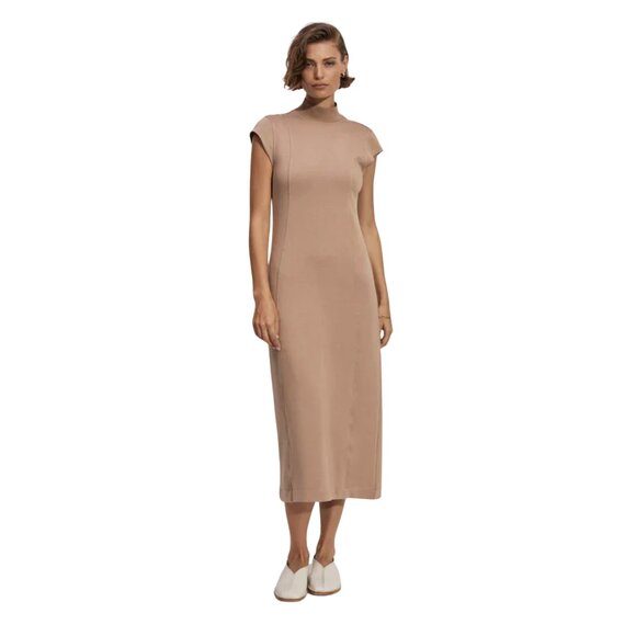 31. VARLEY Taunton Soft Stretch Midi Dress Amphora Tan $168 NWOT Small - Picture 3 of 3